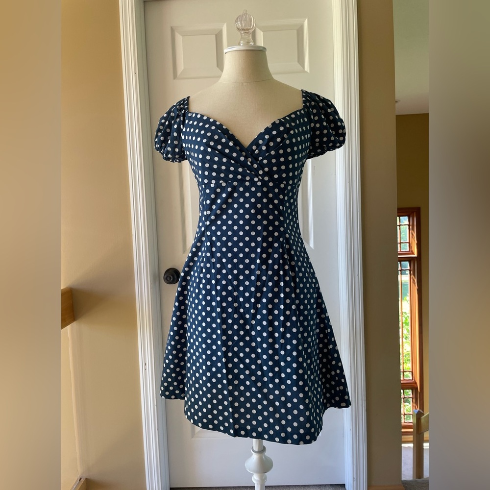 Navy polka dot mini dress